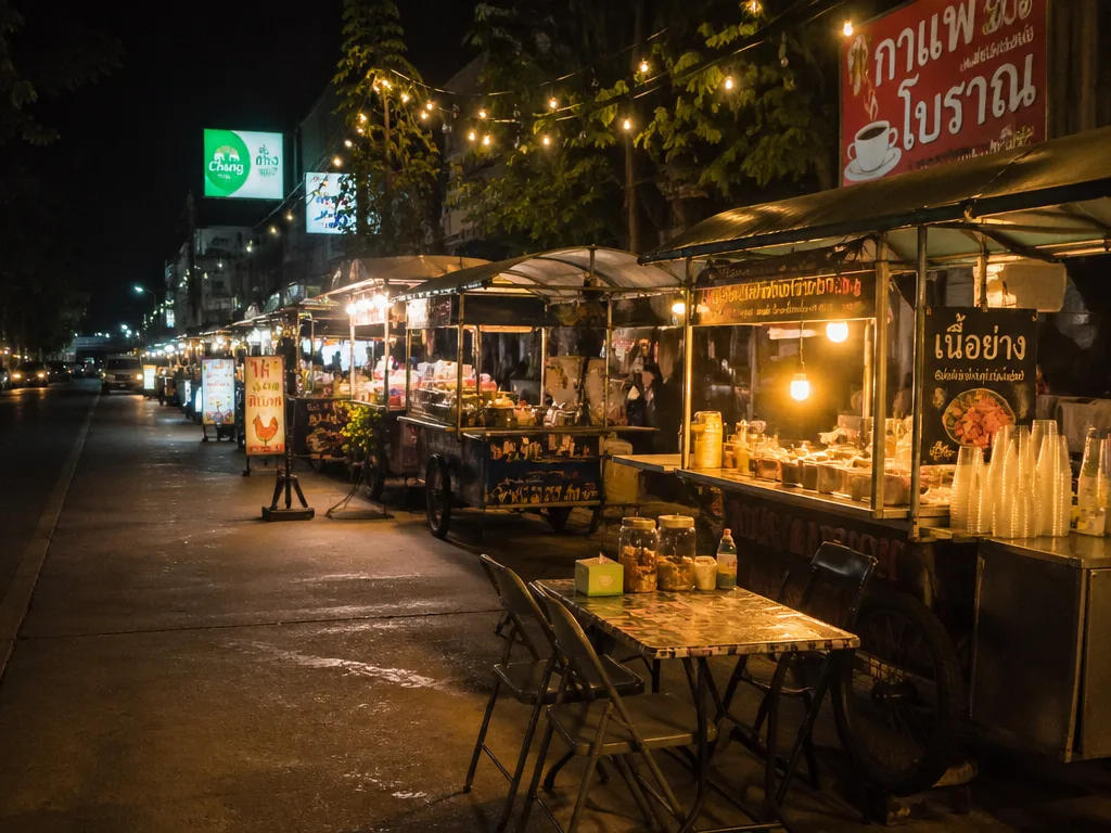 Phuket Indy Market night food stalls with string lights and crowd