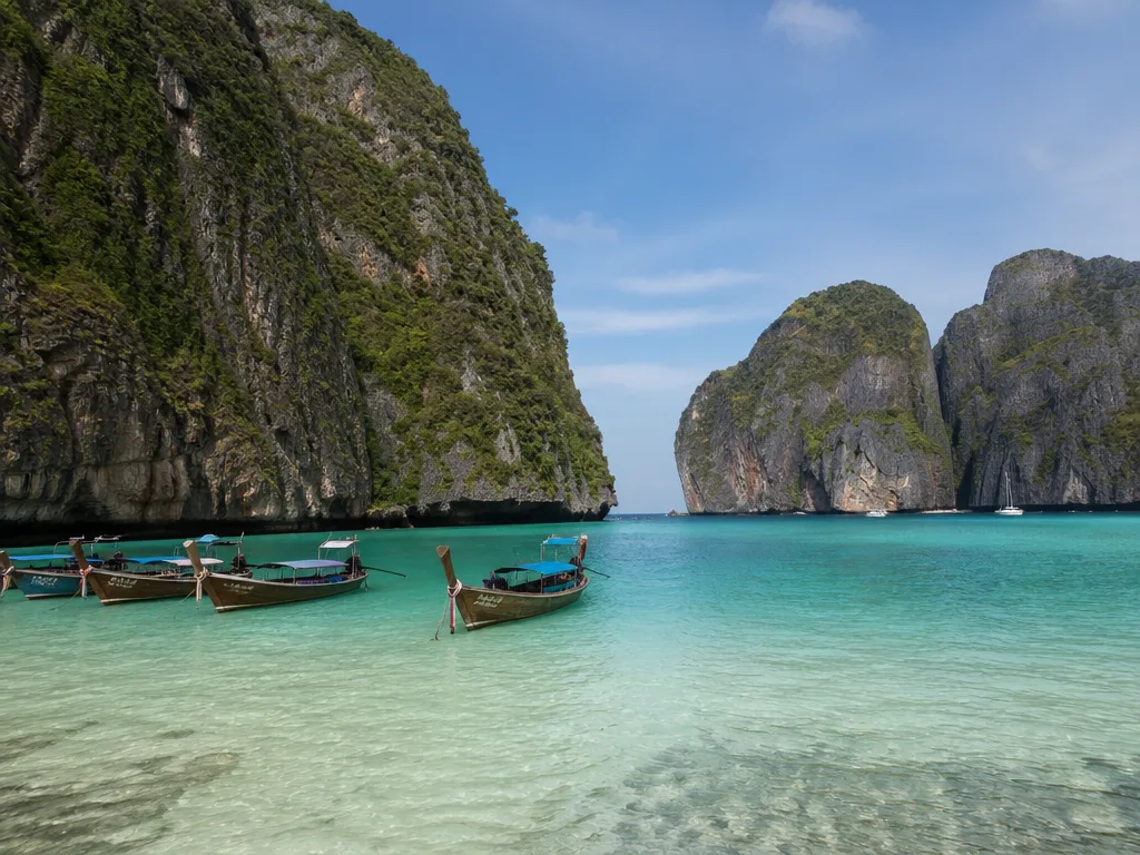 Limestone karsts rising from turquoise water near Phi Phi Leh