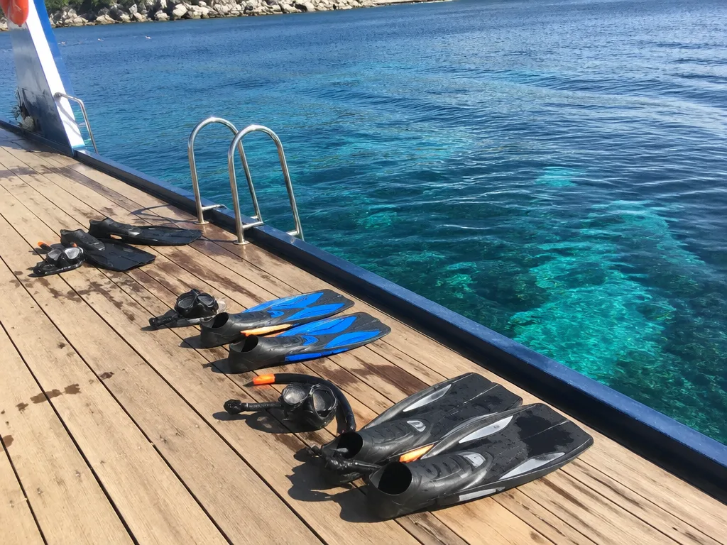 Snorkeling gear on boat deck near Similan reef
