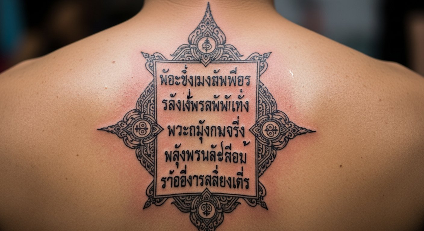 Sak yant tattoo on a person's back
