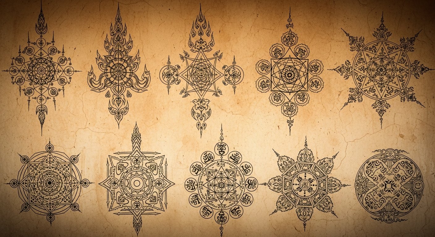 Close-up of sak yant design detail