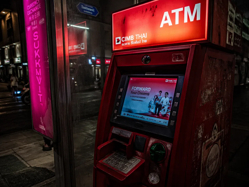 スクンビットの裏通りに立つスタンドアロンATM