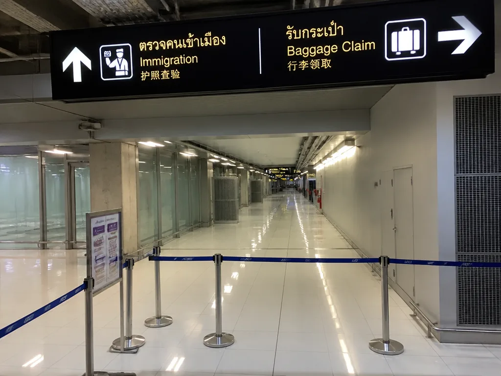 素万那普机场抵达大厅泰国移民检查指示牌