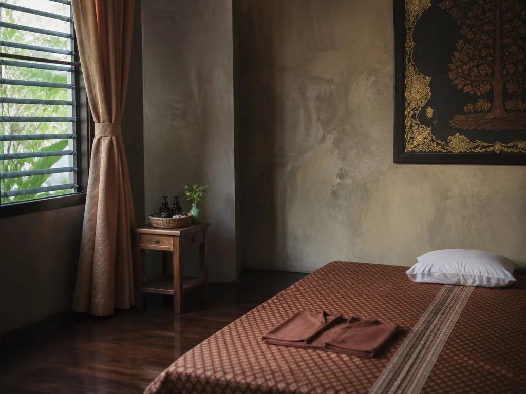 Traditional Thai massage room mat low pillows