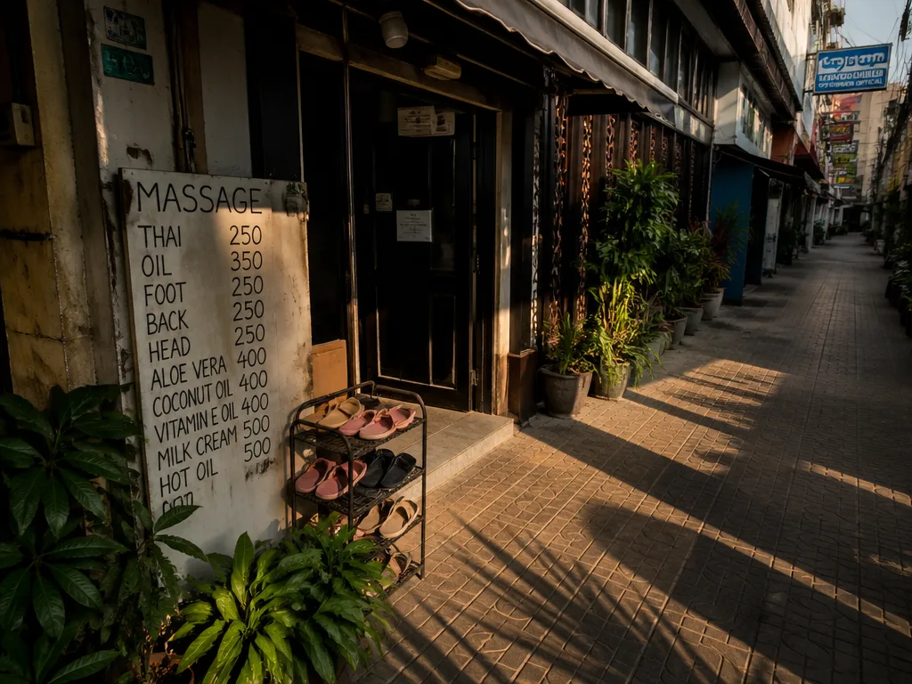 Quiet Bangkok alley local massage shop entrance