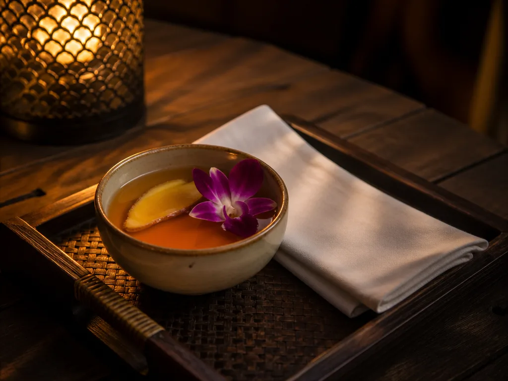 Warm tea cup orchid after spa massage