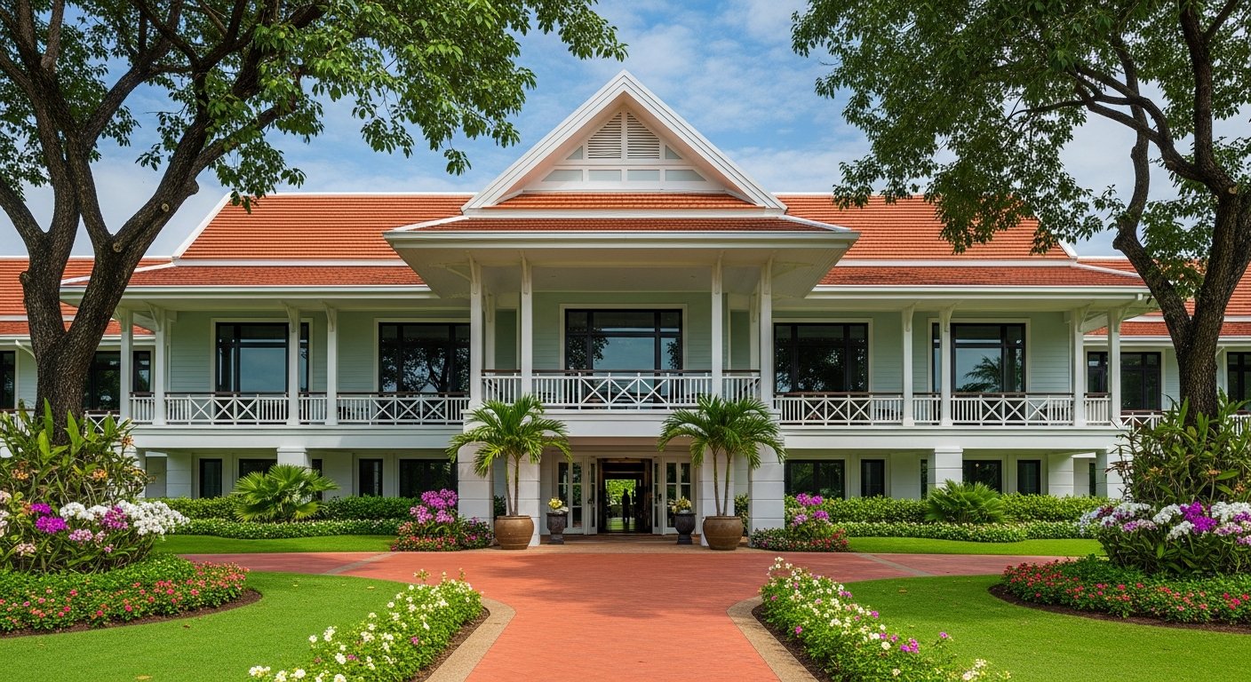 泰国高尔夫会所入口,球车整齐排列