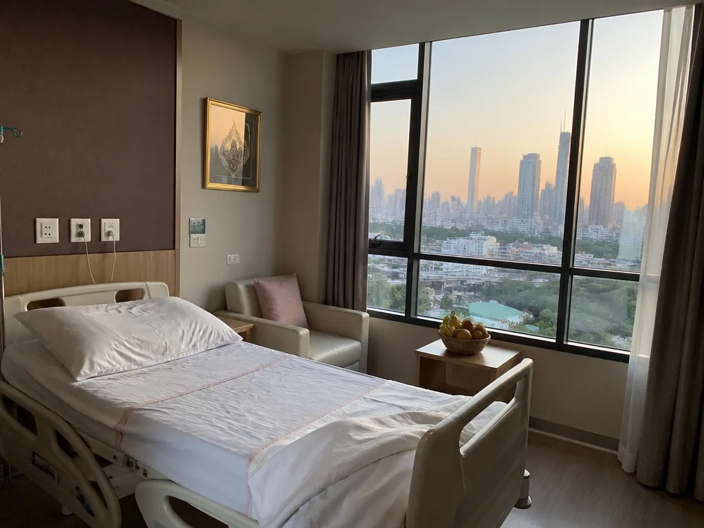 Bangkok hospital private recovery suite with city view