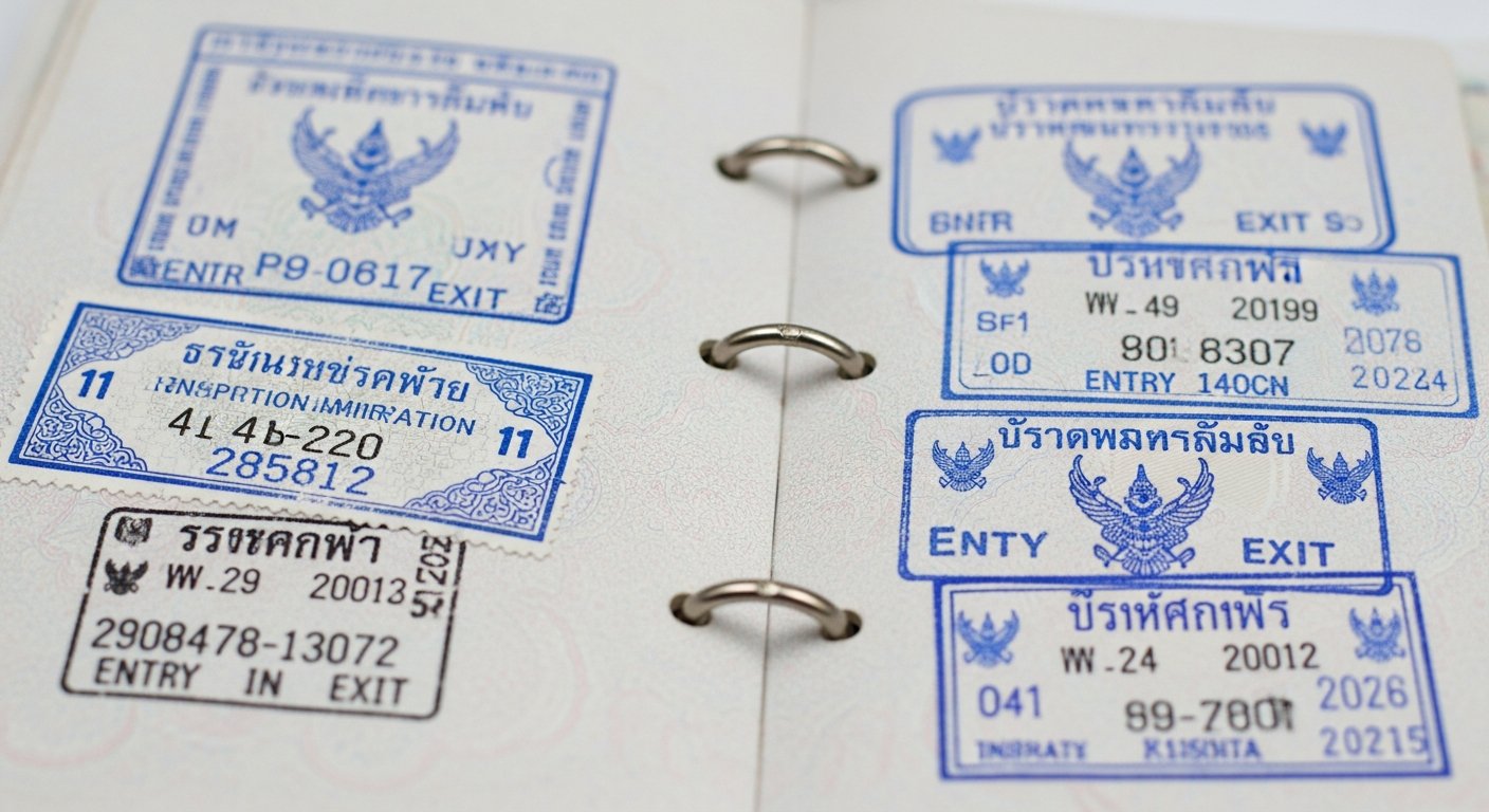 Thai immigration arrival stamp in a passport
